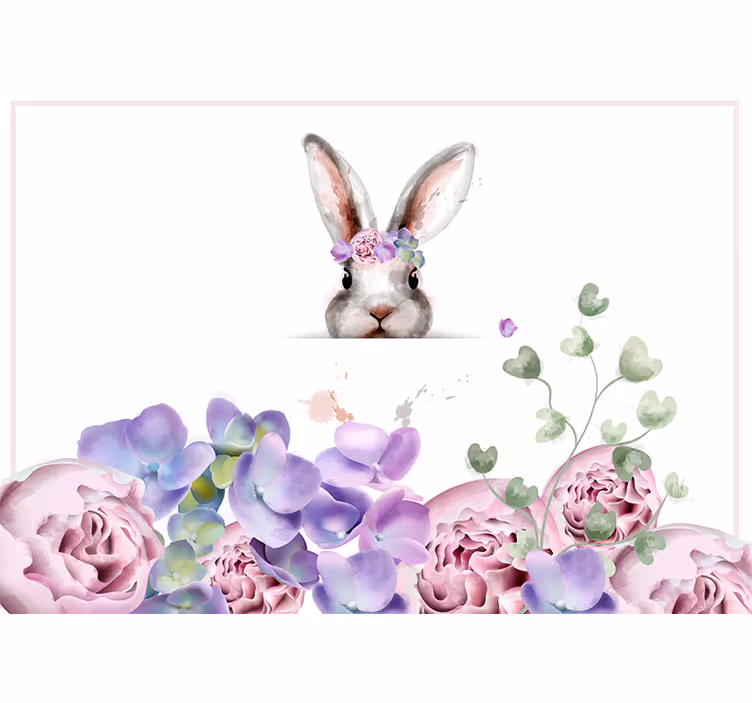 Fotobehang dieren Konijntje met bloemkroon - TenStickers