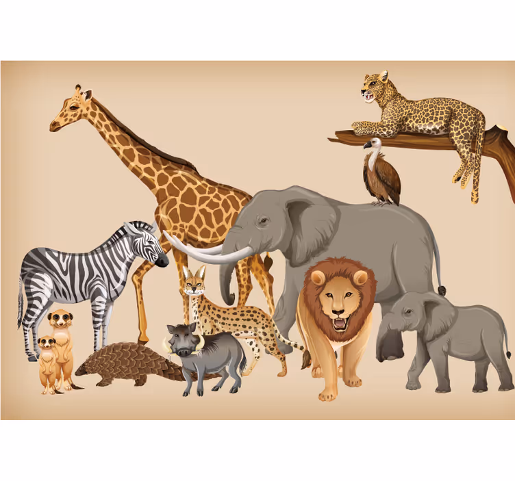 Savannewilde dierencollectie fotobehang dieren - TenStickers