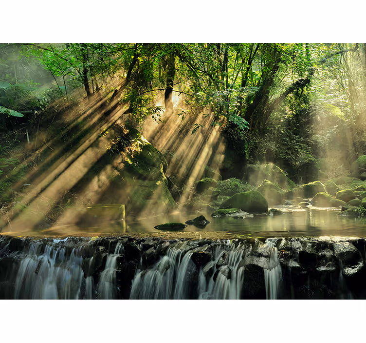 Serene watervalomgeving foto behang natuur - TenStickers