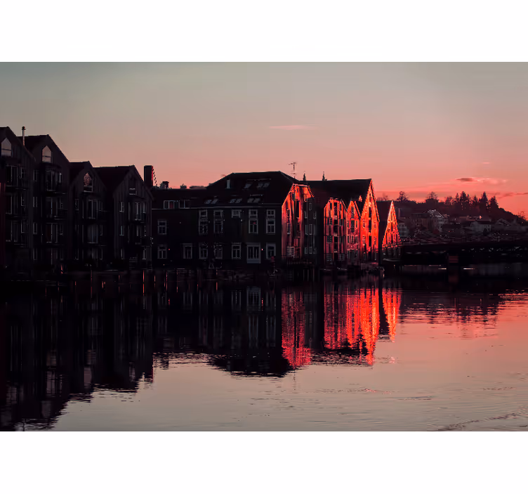 Weerspiegelende grachtenpanden fotobehang steden en landen - TenStickers