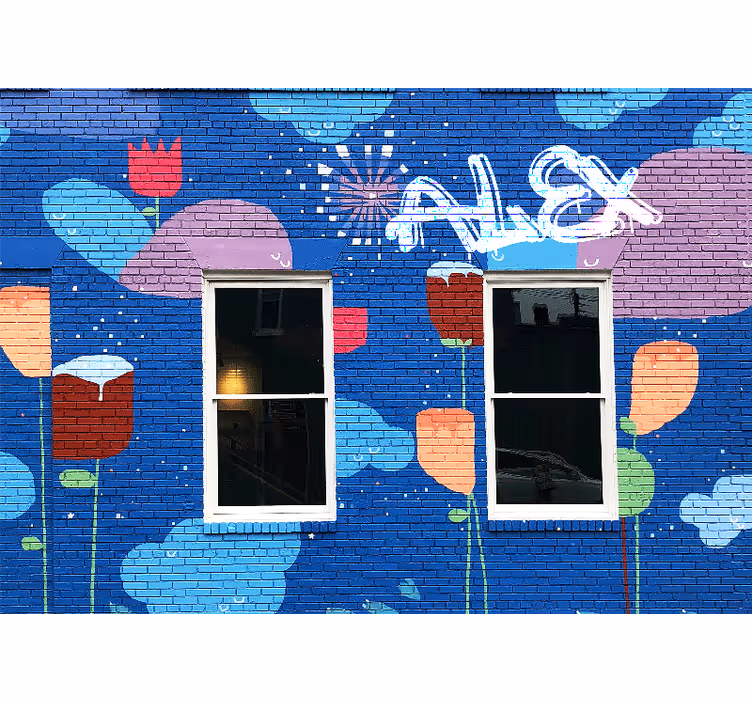 Kleurrijke bloemenelementen graffiti fotobehang - TenStickers