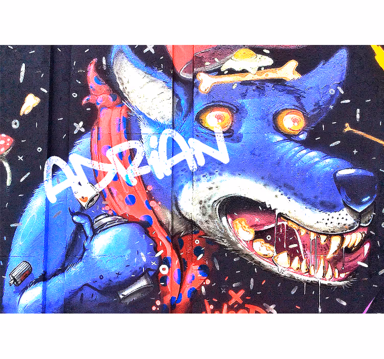 Aanpasbare blauwe wolf graffiti fotobehang - TenStickers