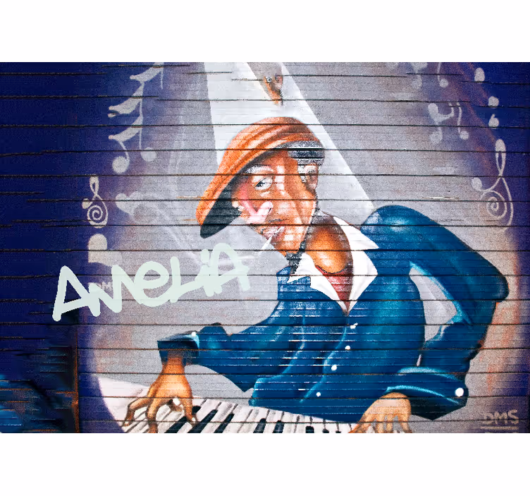 Muzikant met hoed graffiti fotobehang - TenStickers