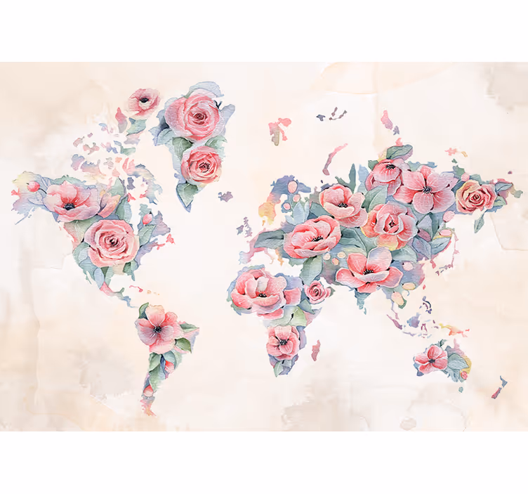 Bloemenwereldkaart fotobehang andere bloemen - TenStickers