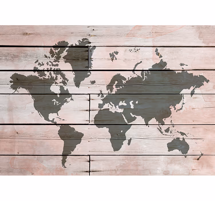 Fotobehang wereldkaart Houten plank gekleurd - TenStickers