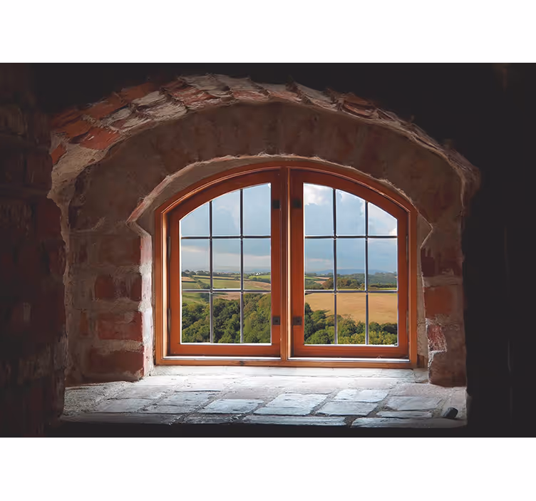 Fotobehang landschap steenboogvenster - TenStickers