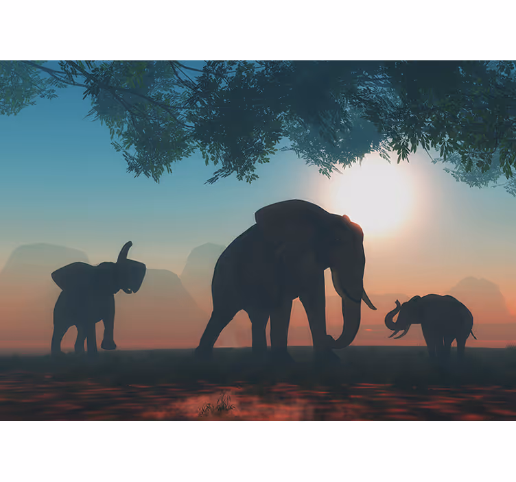 Silhouetten van olifanten in de schemering fotobehang dieren - TenStickers