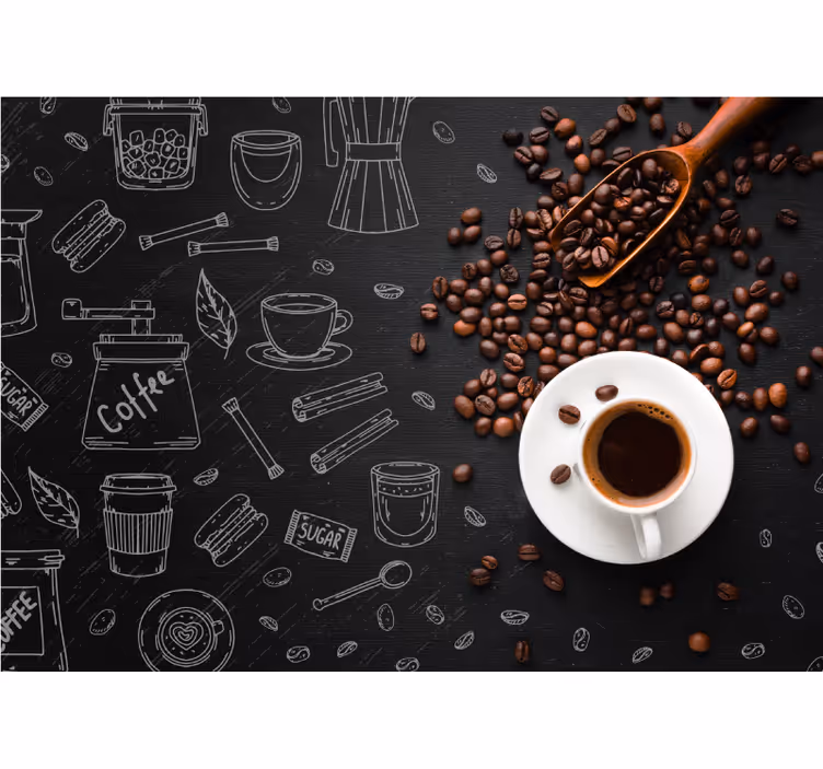 Fotobehang tekst koffiecultuur elementen - TenStickers