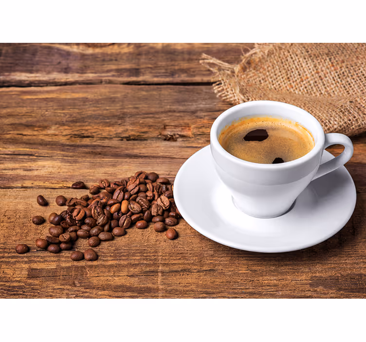 Fotobehang Koffie op een houten tafel - TenStickers