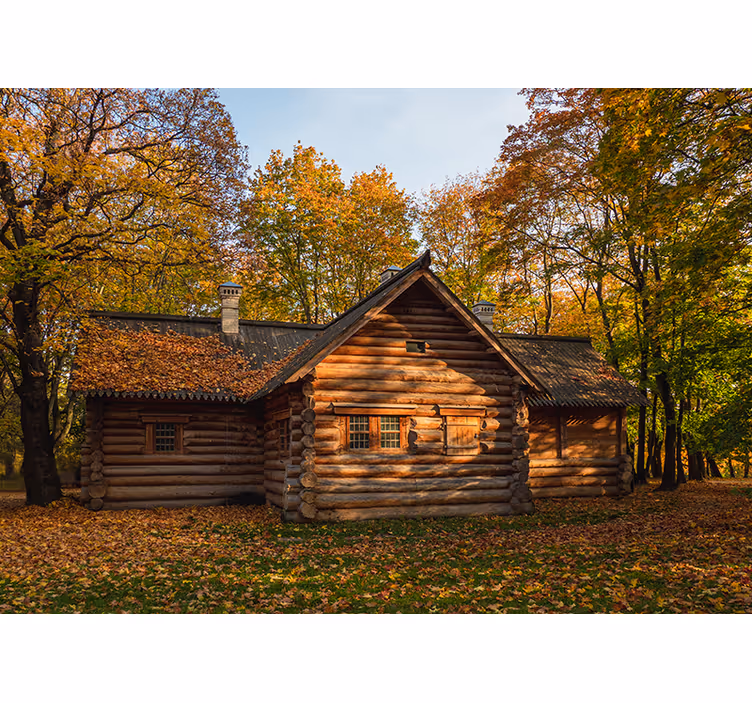 Herfst blokhut fotobehang landschap - TenStickers
