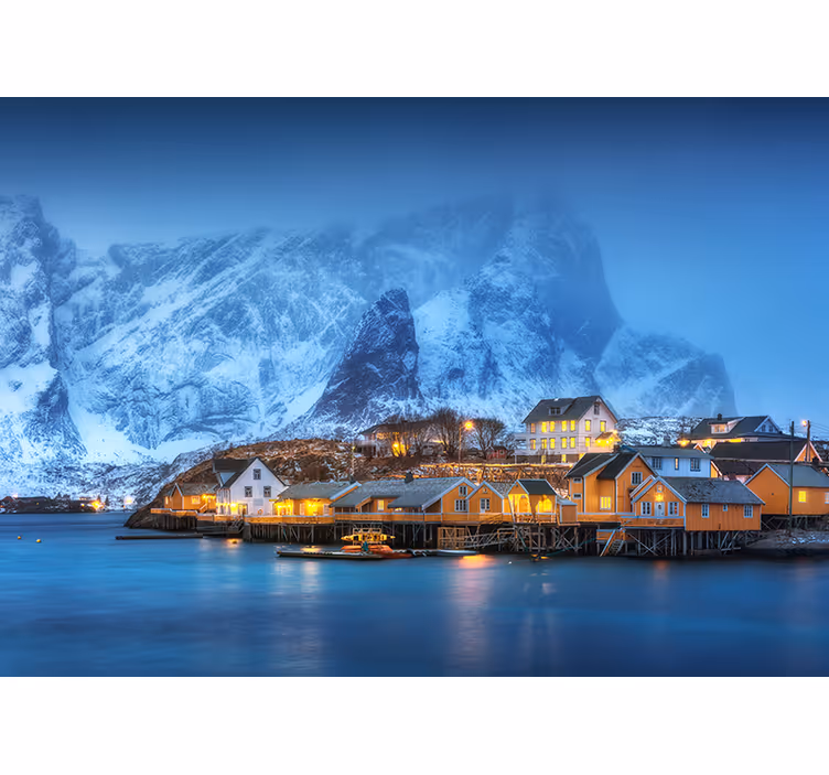 Fotobehang landschap sneeuwachtig kustdorp - TenStickers