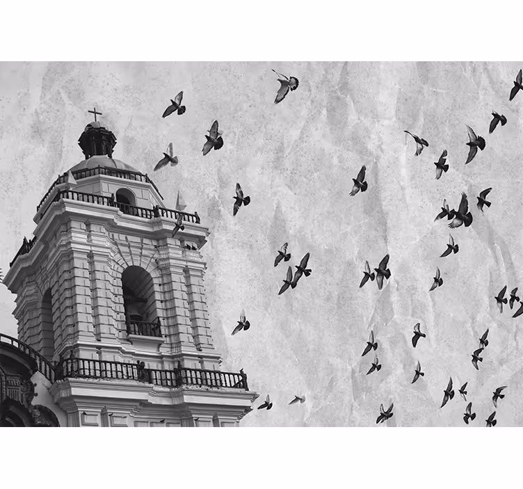 Fotobehang steden en landen historische toren vogels - TenStickers