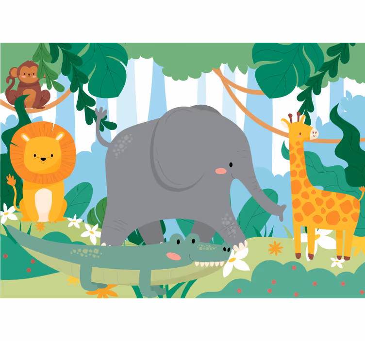 Fotobehang dieren vriendelijke jungle dieren - TenStickers