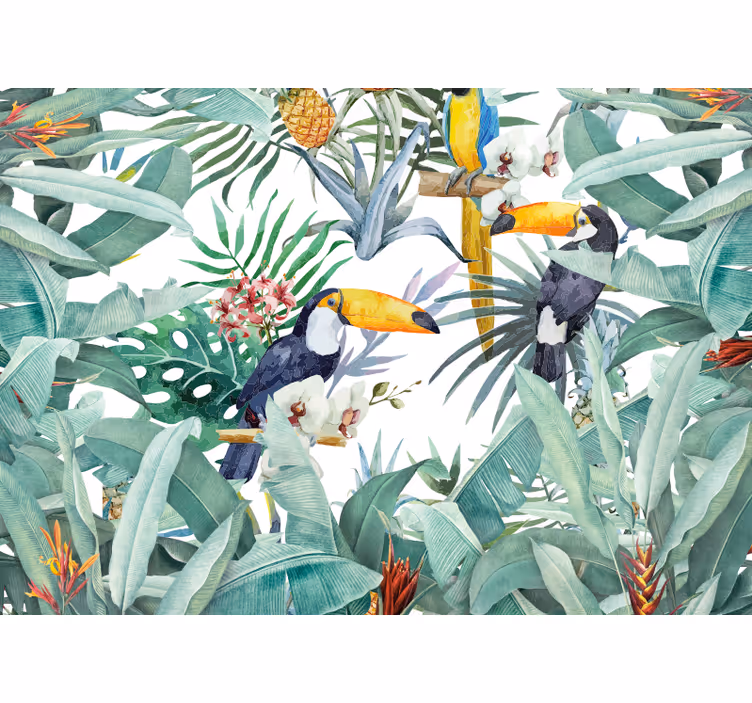 Fotobehang dieren toco's tussen bladeren - TenStickers
