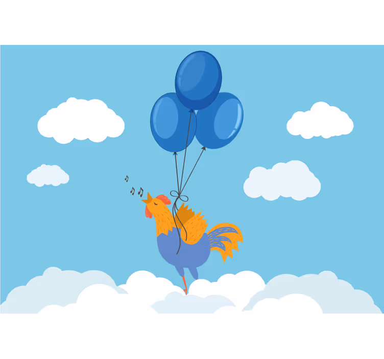 Foto behang kinderkamer zingende haan ballonnen - TenStickers