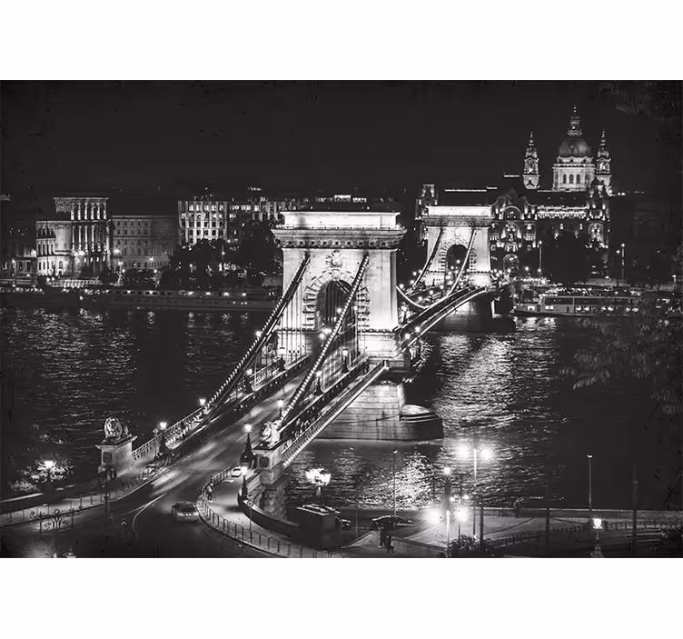 Fotobehang steden en landen chain bridge nacht - TenStickers