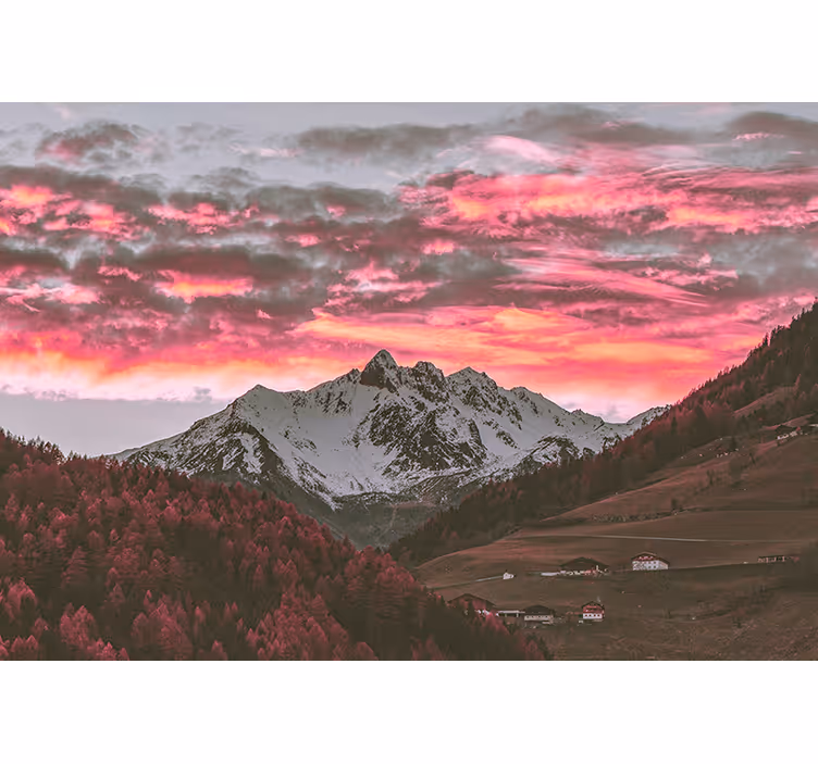 Foto behang bergen adembenemende bergzonsondergang - TenStickers