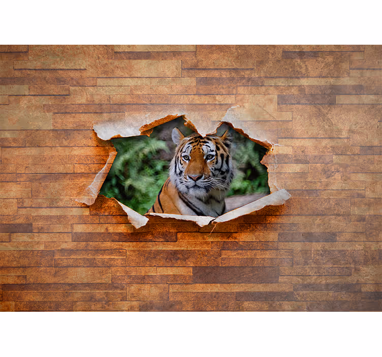 Fotobehang dieren tijgerkop aan de muur - TenStickers
