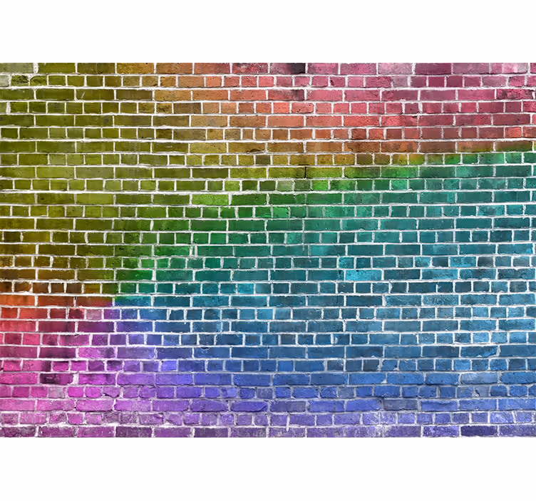 Fotobehang lijnen regenboog baksteenpatroon - TenStickers