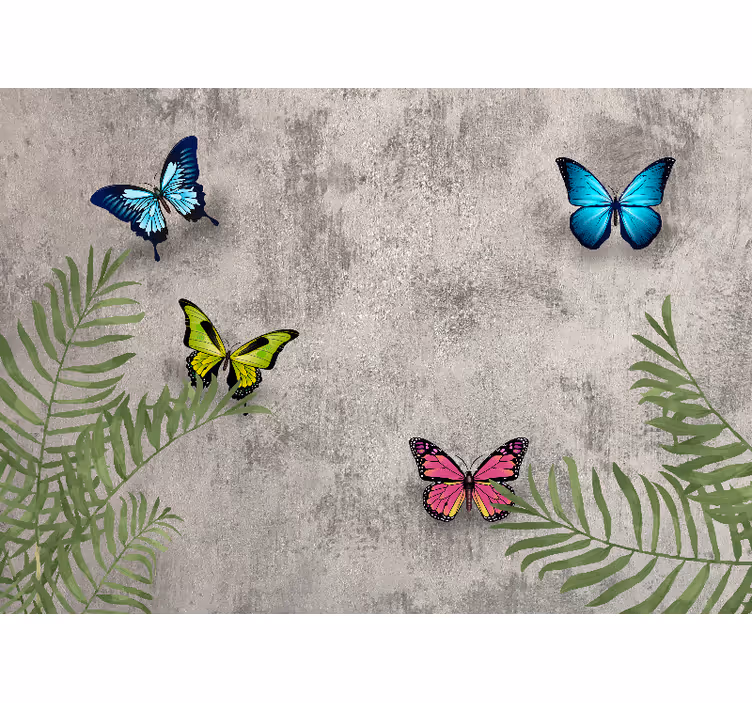Fotobehang bloemen vlinders en bladeren - TenStickers