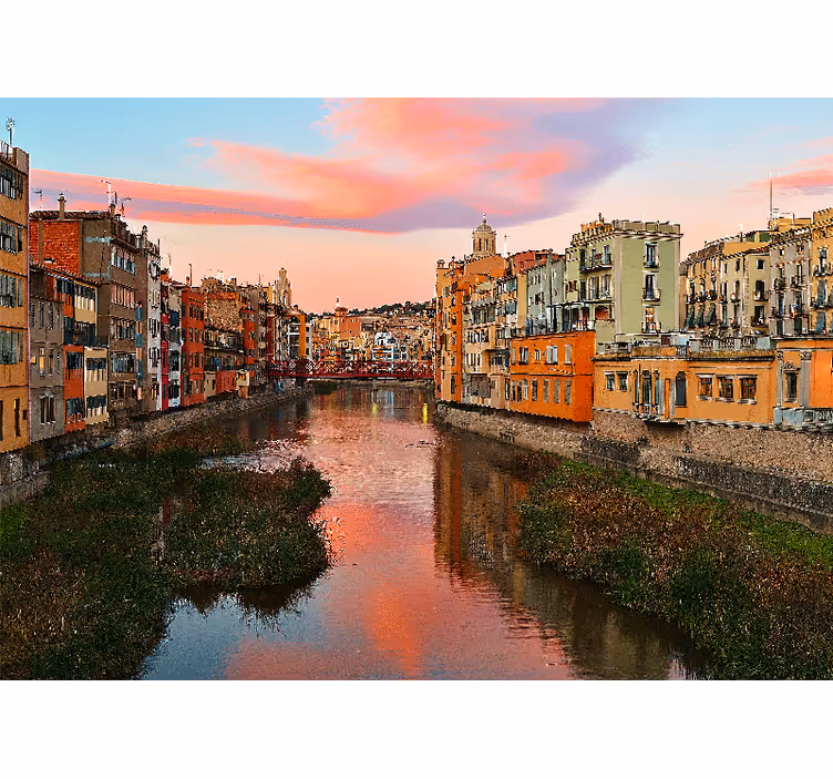 Fotobehang steden en landen girona rivier zonsondergang - TenStickers