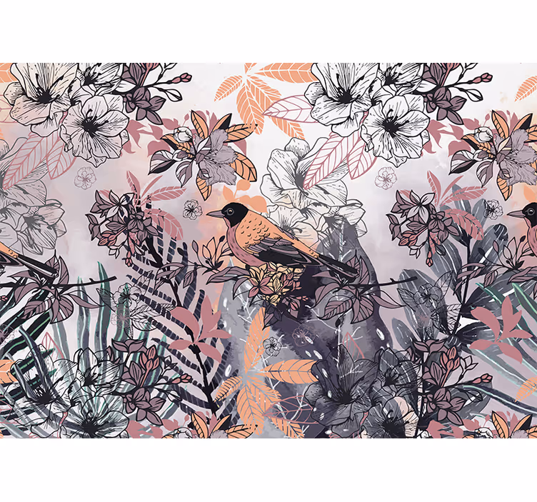 Fotobehang bloemen vogel tussen bloemen - TenStickers