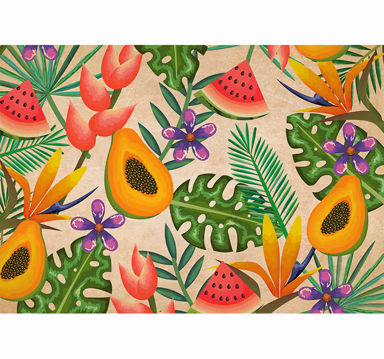 Fotobehang bloemen met tropische fruitpatronen - TenStickers