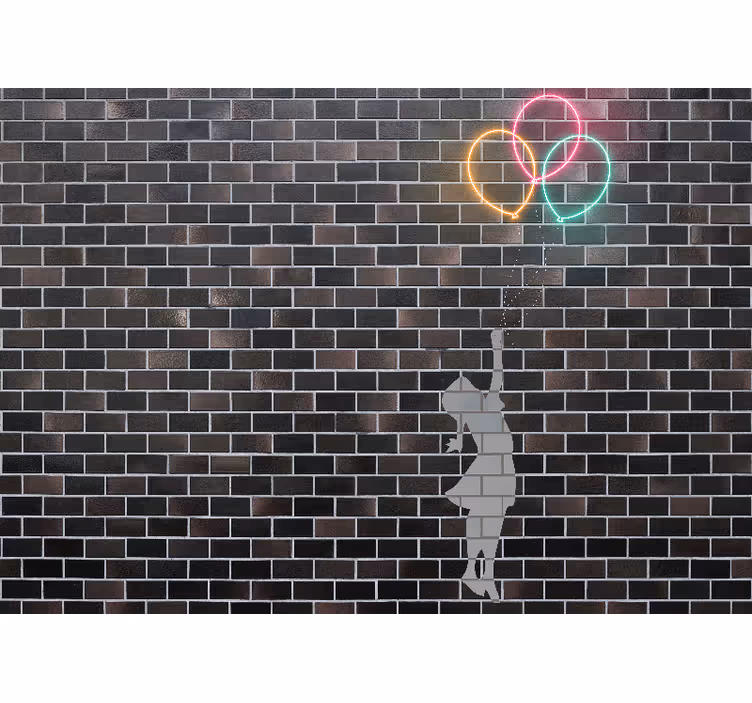 Graffiti fotobehang meisje dat ballonnen bereikt - TenStickers