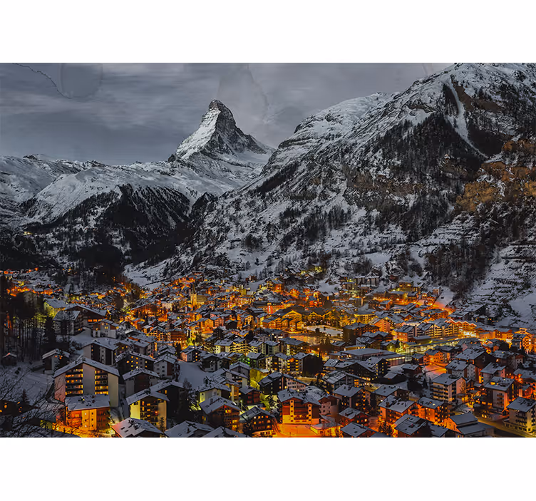 Foto behang bergen sneeuwachtig alpen dorp - TenStickers