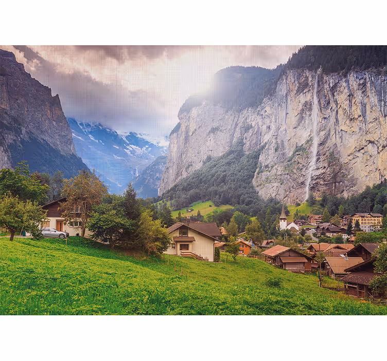 Fotobehang landschap bergdal uitzicht - TenStickers