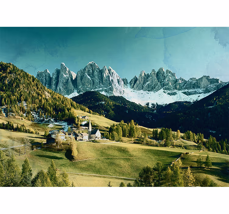 Fotobehang landschap bergdorp landschap - TenStickers