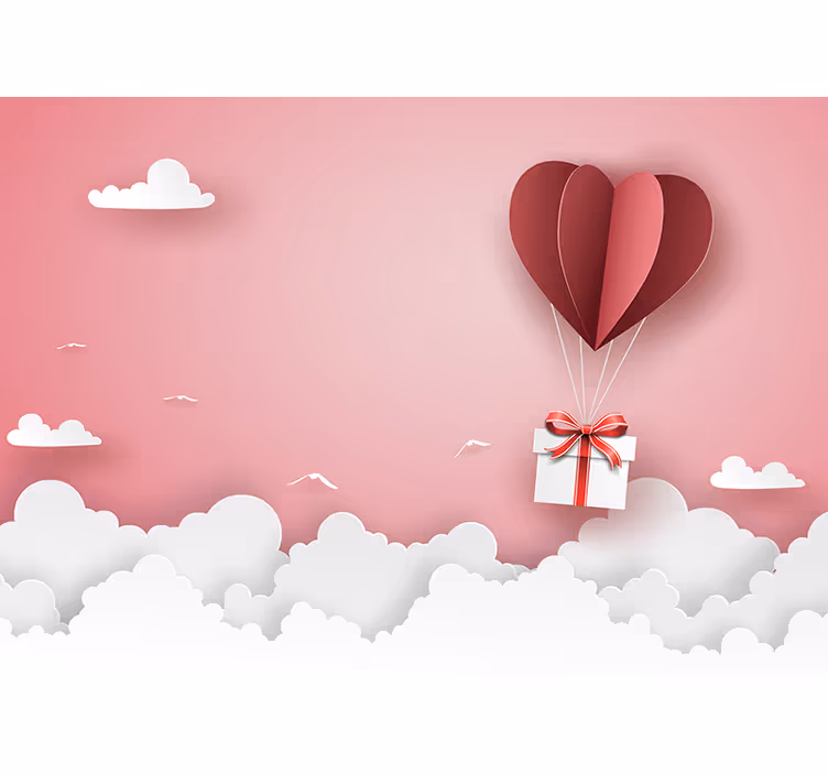 Fotobehang liefde hart ballon cadeau - TenStickers