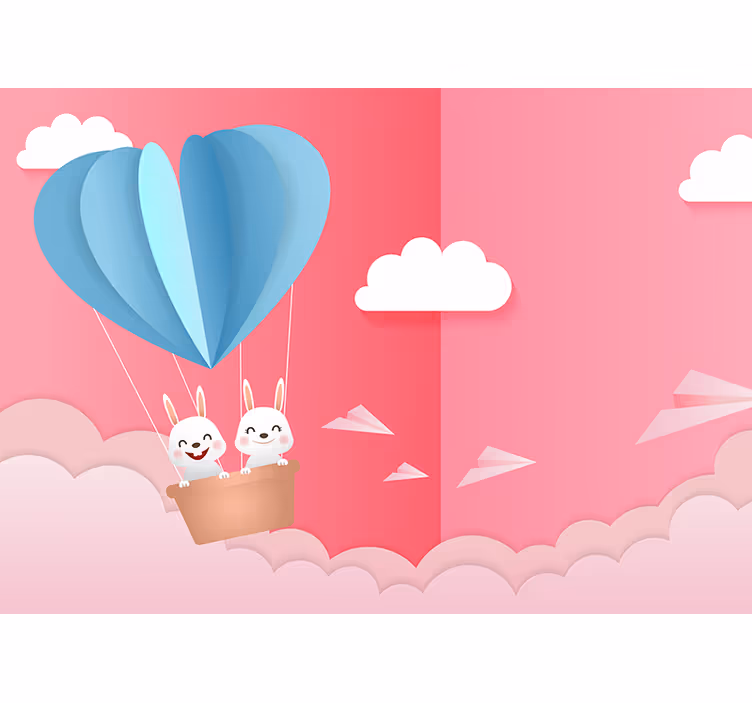 Fotobehang liefde ballonnen en konijntjes - TenStickers