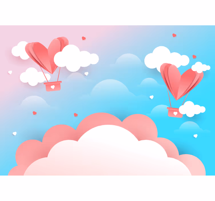 Fotobehang liefde met zwevende hartballonnen - TenStickers