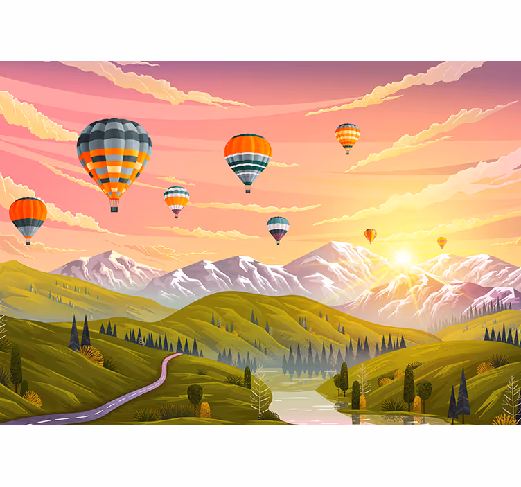Fotobehang landschap met luchtballonnen - TenStickers