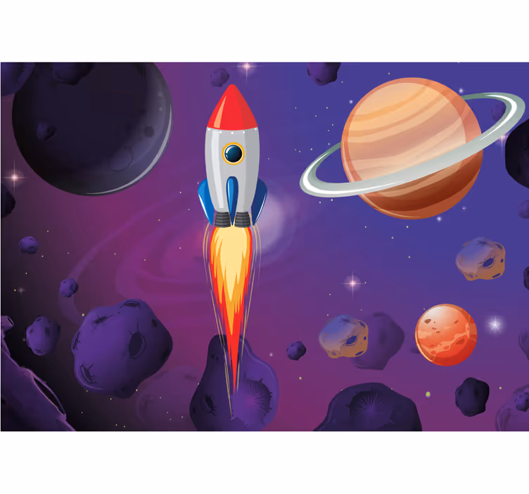 Foto behang ruimte raket die door de kosmos vliegt - TenStickers