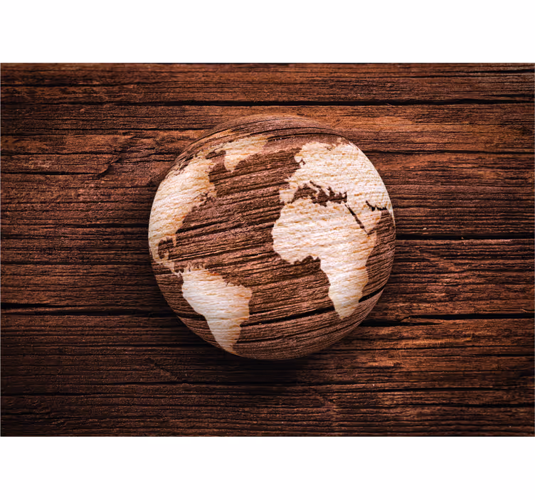 Houten textuur fotobehang wereldkaart - TenStickers