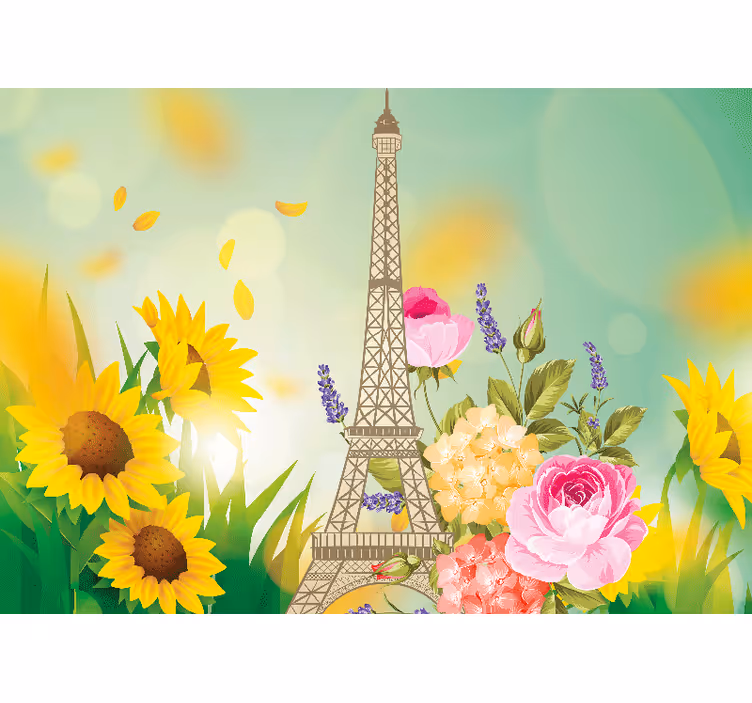 Fotobehang parijs bloemen bij de eiffeltoren - TenStickers
