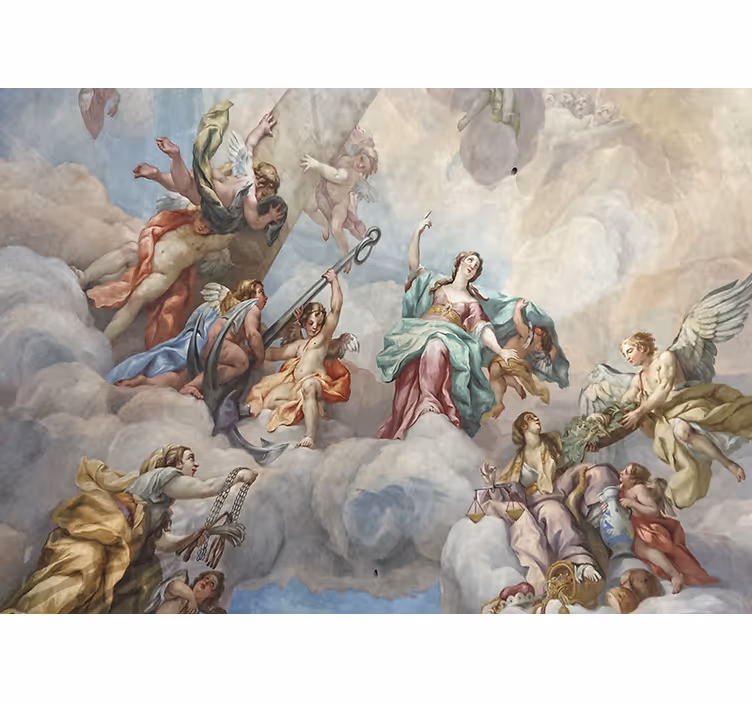 Fotobehang klassieke kunst hemelse figuren boven - TenStickers