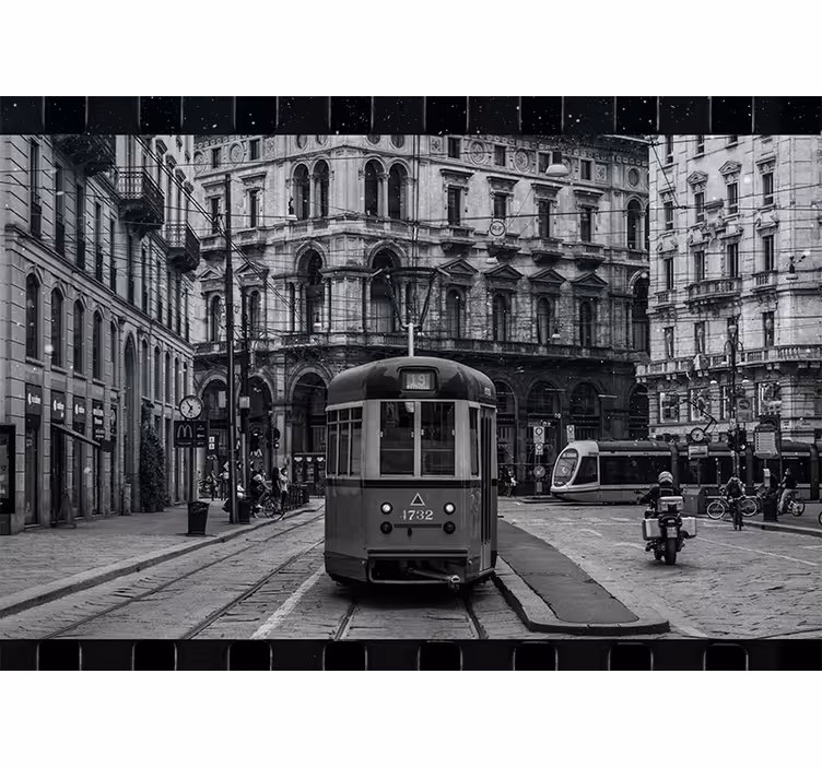 Fotobehang steden en landen historische tramkruising - TenStickers