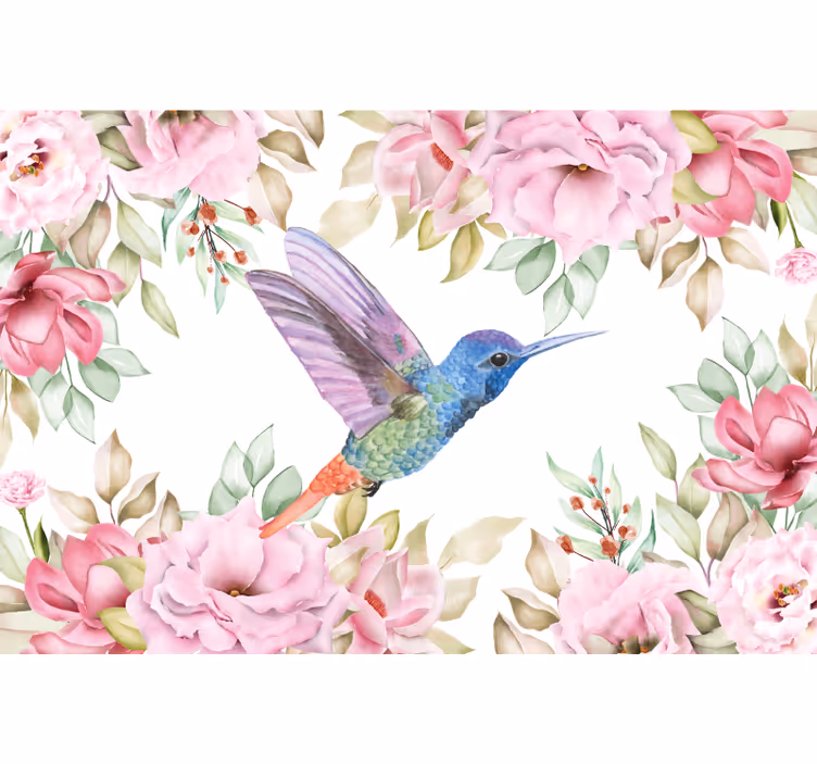 Fotobehang bloemen kolibrie tussen bloesems - TenStickers