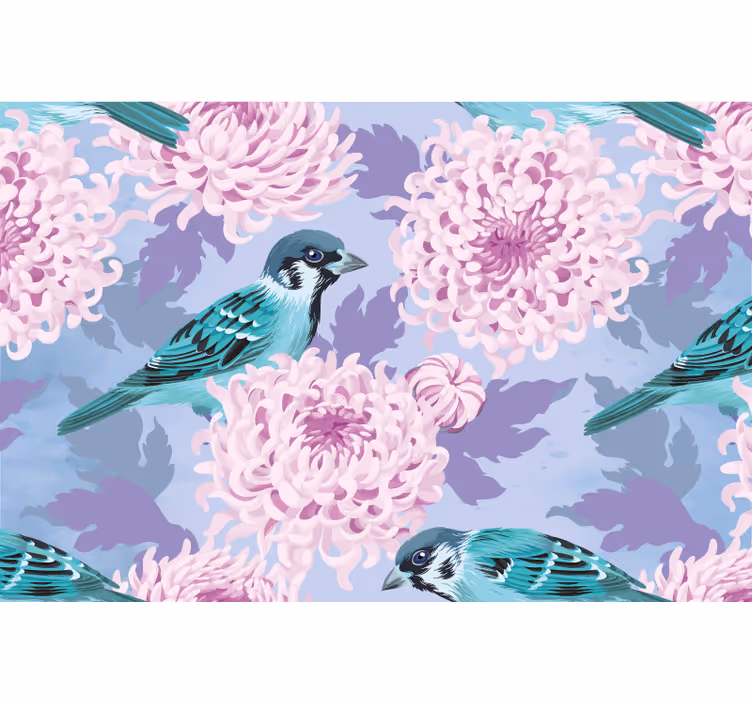 Fotobehang bloemen blauwe vogel bloesems - TenStickers