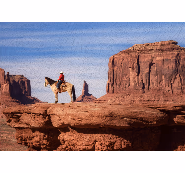 Fotobehang landschap cowboy op paard - TenStickers