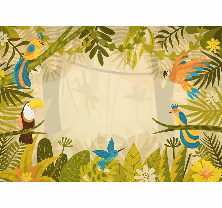 Kleurrijke junglevogels foto behang jungle - TenStickers