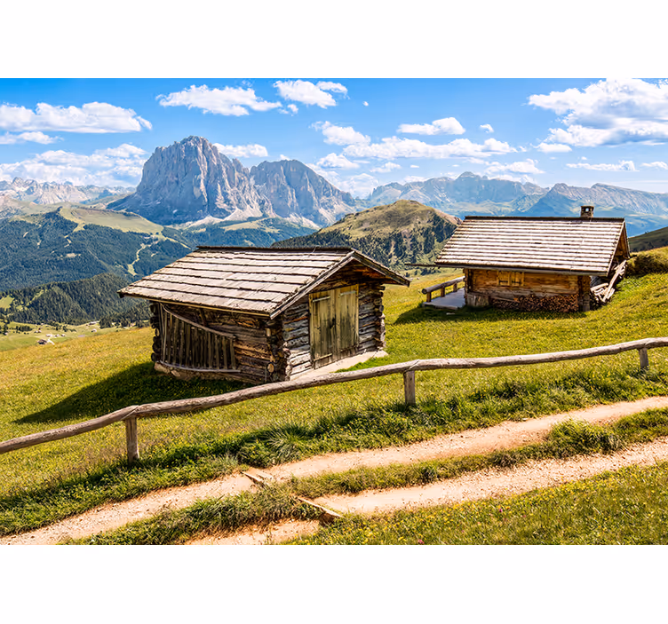 Fotobehang landschap met schilderachtige berghutten - TenStickers
