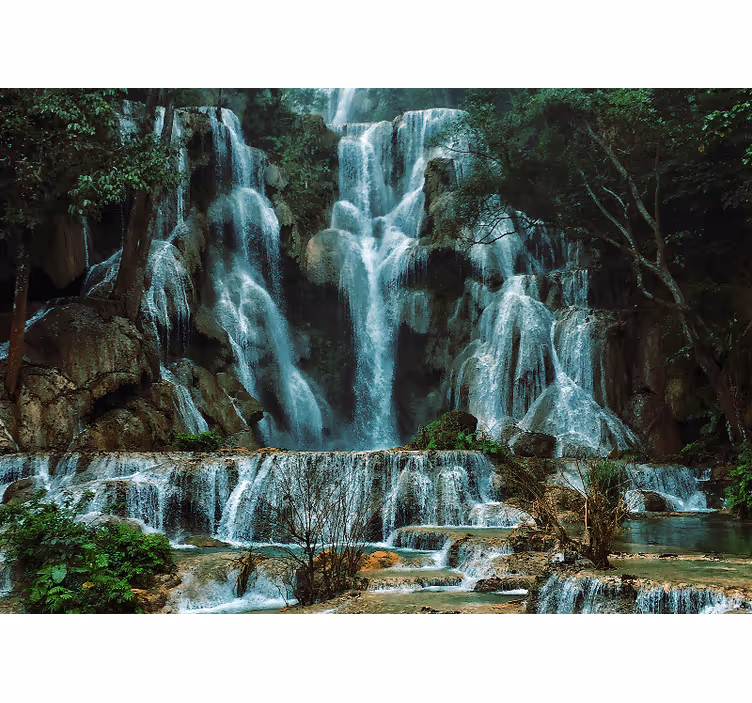 Foto behang bergen majestueuze waterval display - TenStickers
