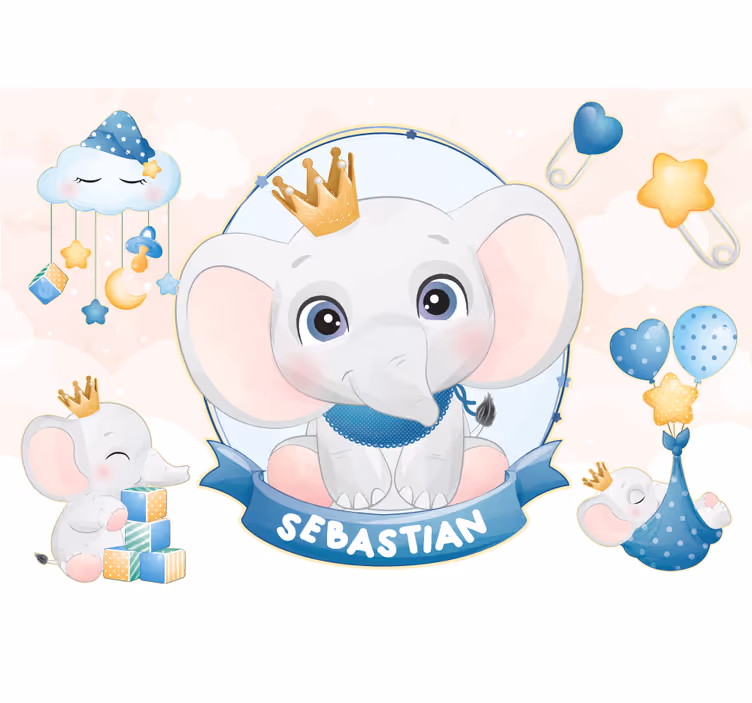 Babykamer fotobehang schattig olifanten ontwerp - TenStickers