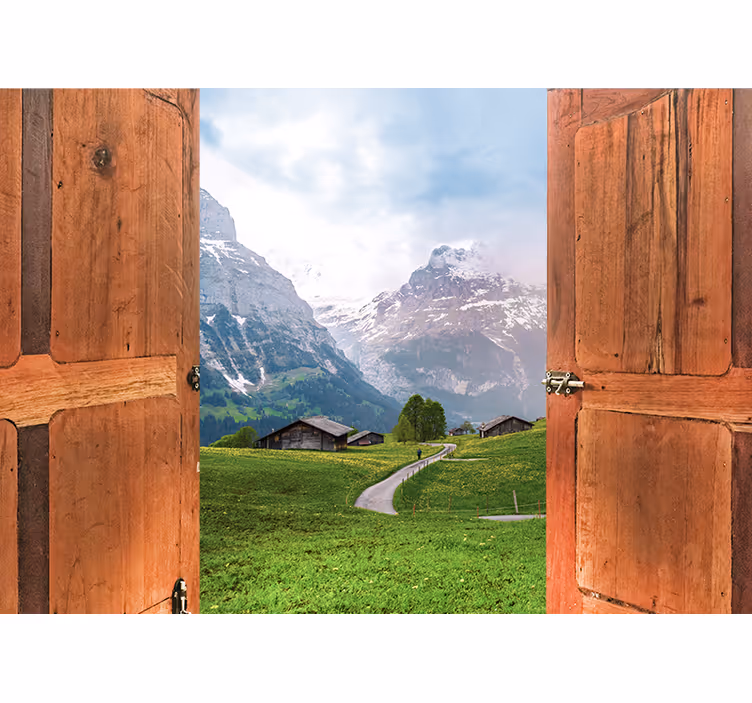 Fotobehang landschap bergzicht opening - TenStickers