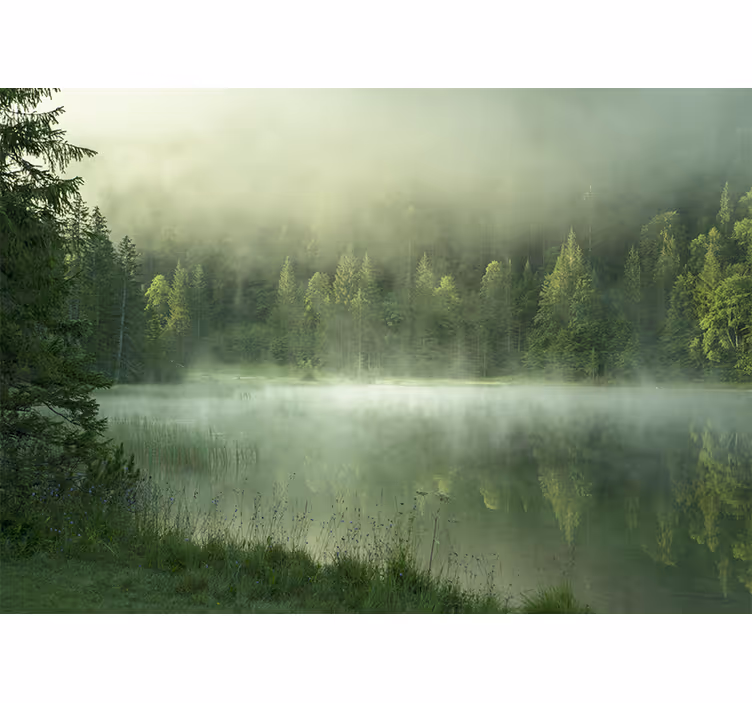Foto behang natuur mistige meerreflectie - TenStickers