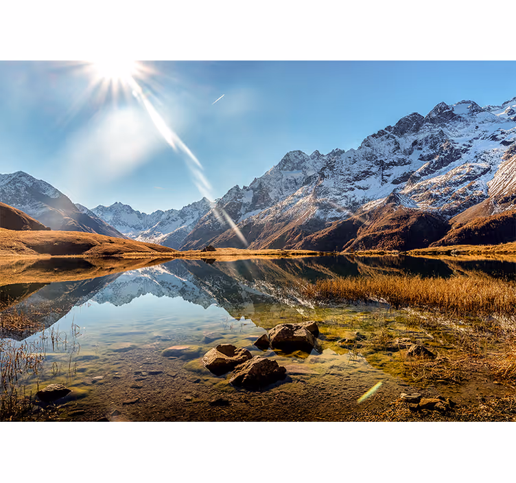 Bergmeer weerspiegeling fotobehang landschap - TenStickers